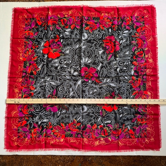 Yves Saint Laurent Wool Shawl Vintage YSL Rose Print - Picture 7 of 15